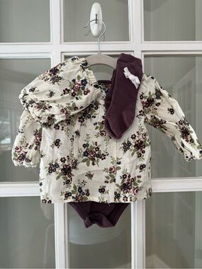 Nicole Miller New York Floral Baby Romper - Plum & Cream
